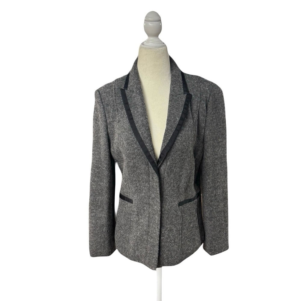 Esprit grey boiled wool tailored blazer w black grosgrain trim sz M/L